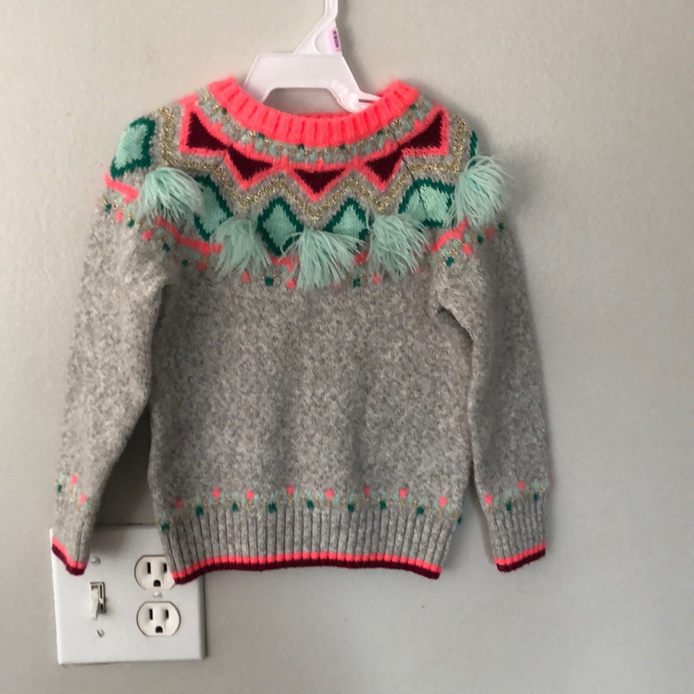 Grey sweater, 2T, with pink and green accents